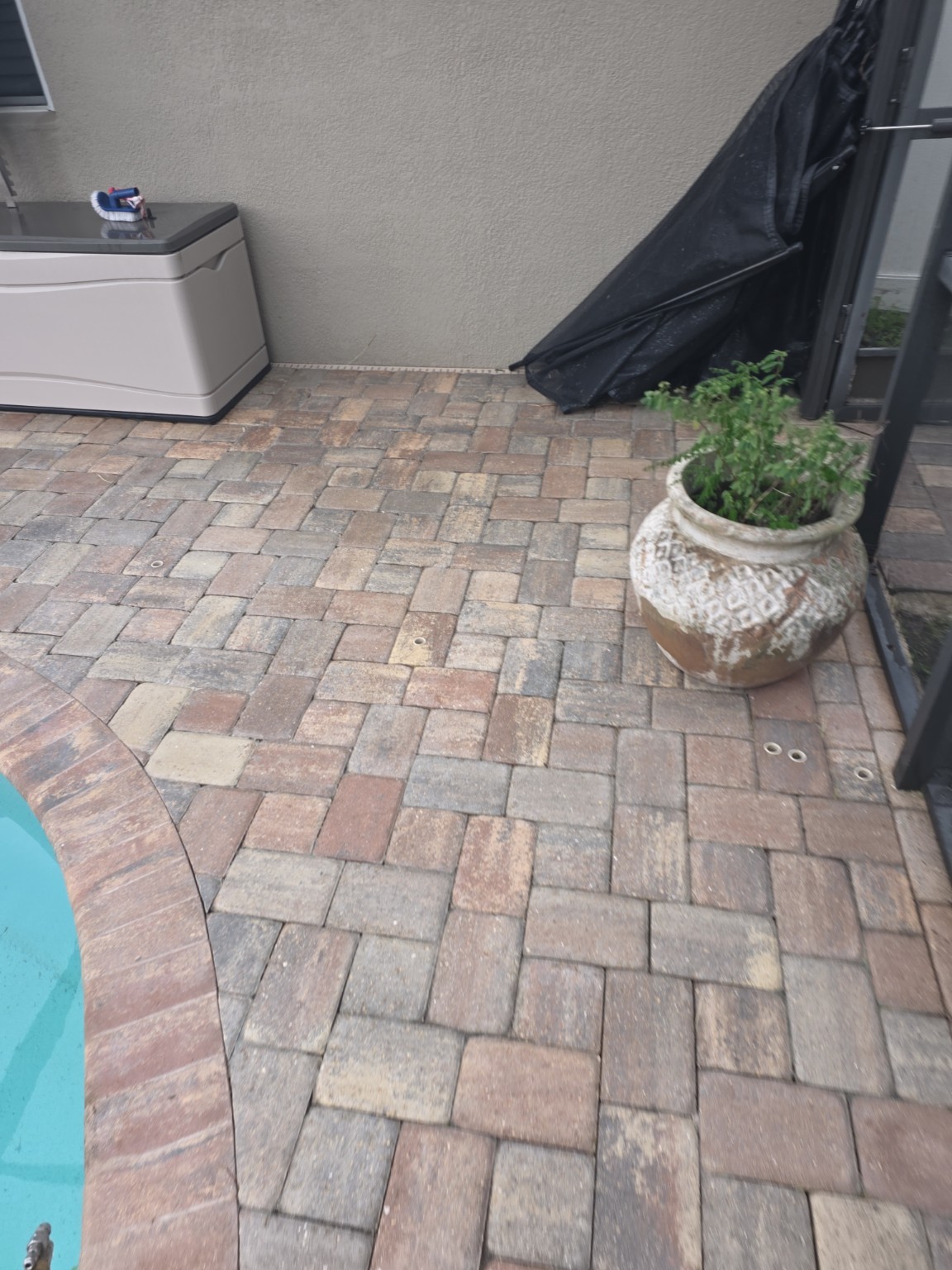 The same paver pool deck after cleaning